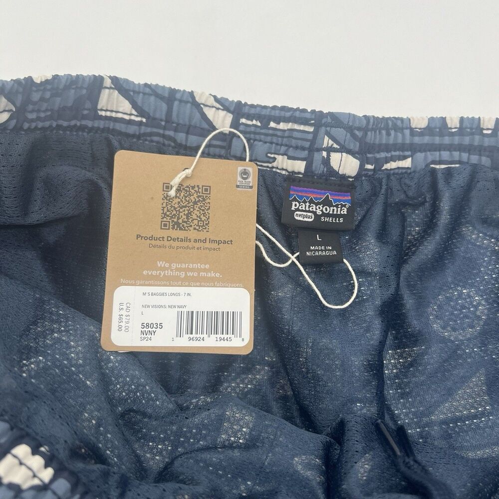 Patagonia Men’s 7” Baggies Shorts New Visions New Navy NWT Size Large - Picture 3 of 4